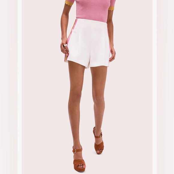 Kate Spade White Suiting Shorts with Pink and Yellow Stripes, Size 8 - Picture 1 of 10